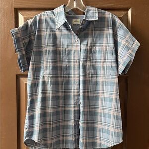 Plaid Button Down Shirt - Blue and Pink